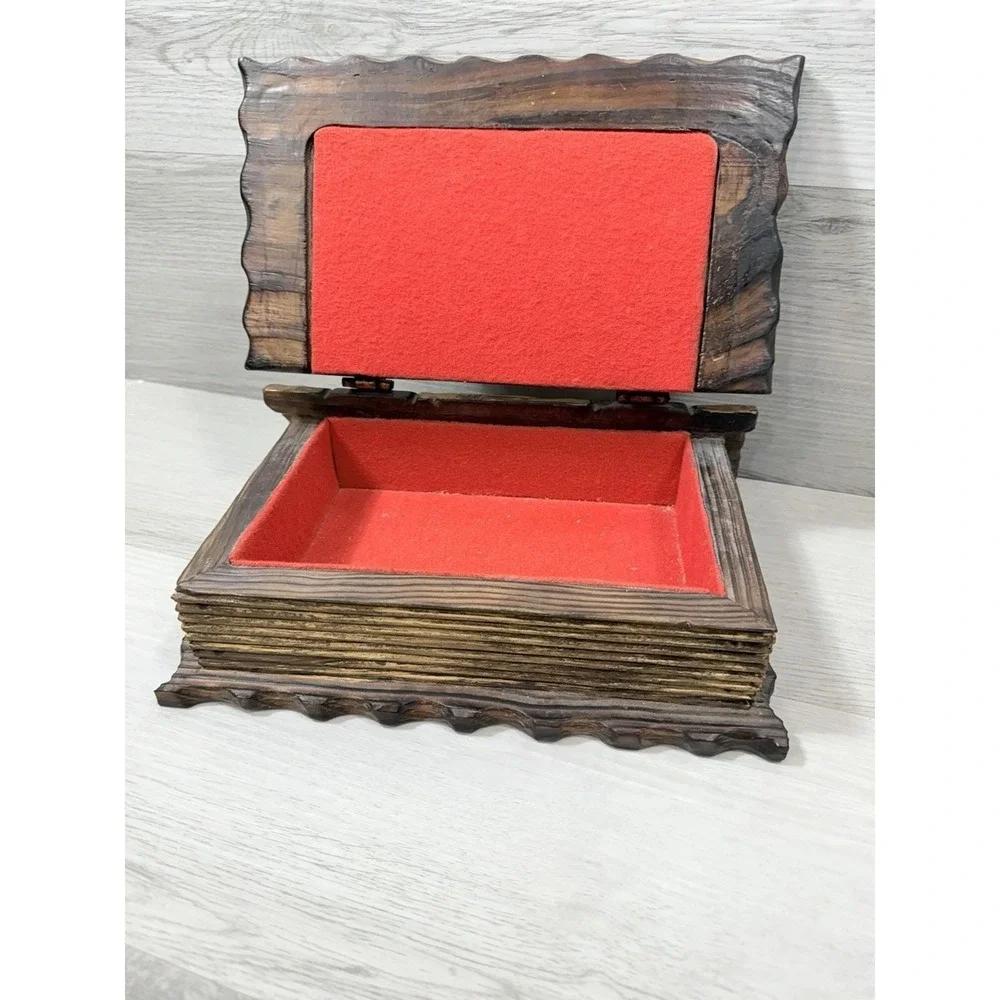 Antique World Map Wood Jewelry Box Handcrafted Book Style